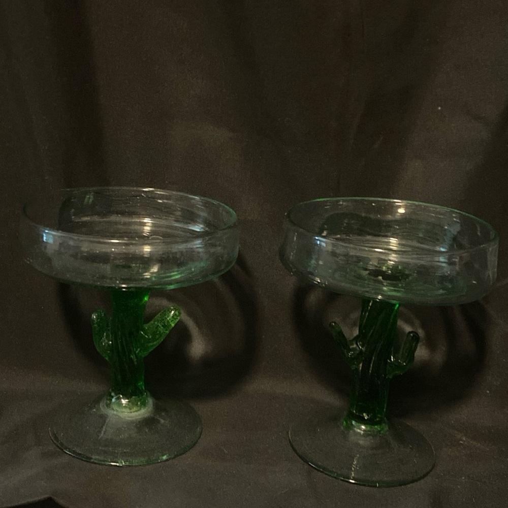 Cactus Margarita Glasses Set of 2 Green and Clear